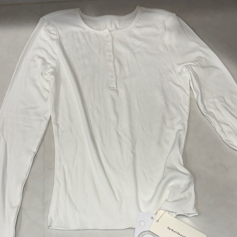 White Long Sleeve Henley Top